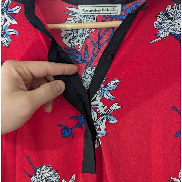 Abercrombie & Fitch Red Floral Split Neck Long Sleeve Tunic Mini Dress Size S - Picture 4 of 7